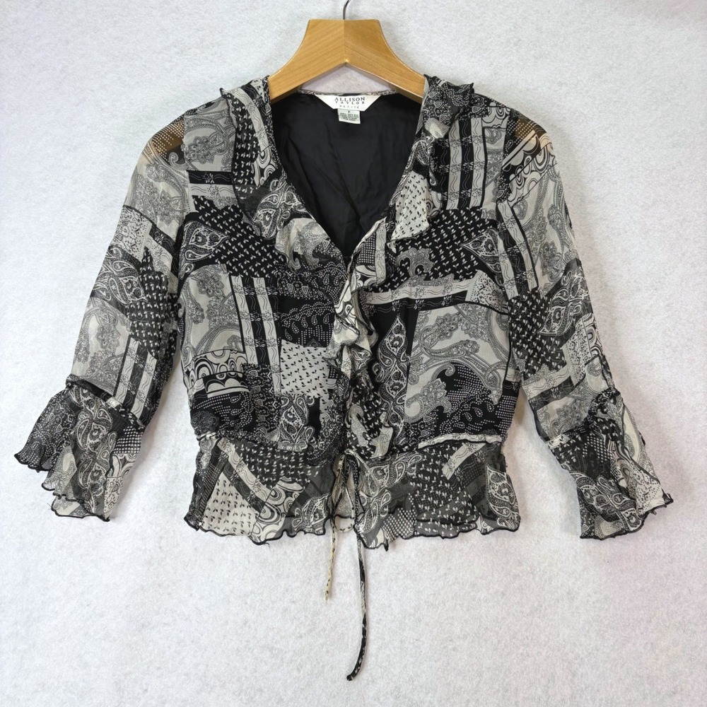 Allison Taylor Silk Ruffle Paisley Patchwork Blouse Women Mp Whimsy Fairy Boho *